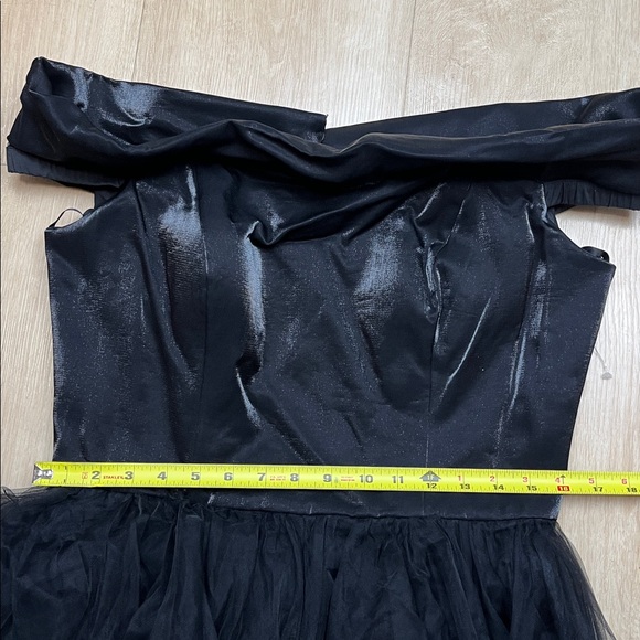 LA FEMME OFF THE SHOULDER BLACK EVENING TULLE GOWN, SIZE 14 - Picture 9 of 9